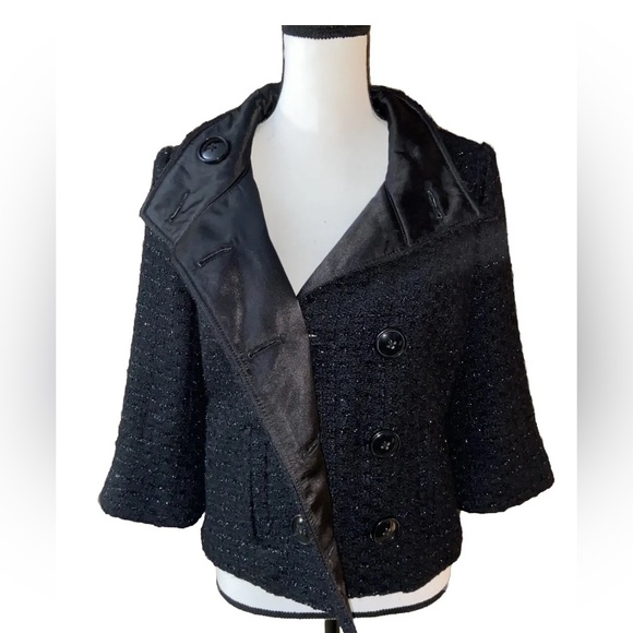 Guess Womens MD Double Breasted Black Sparkly 3/4 Sleeves Short Peacoat NWOT - Picture 4 of 13